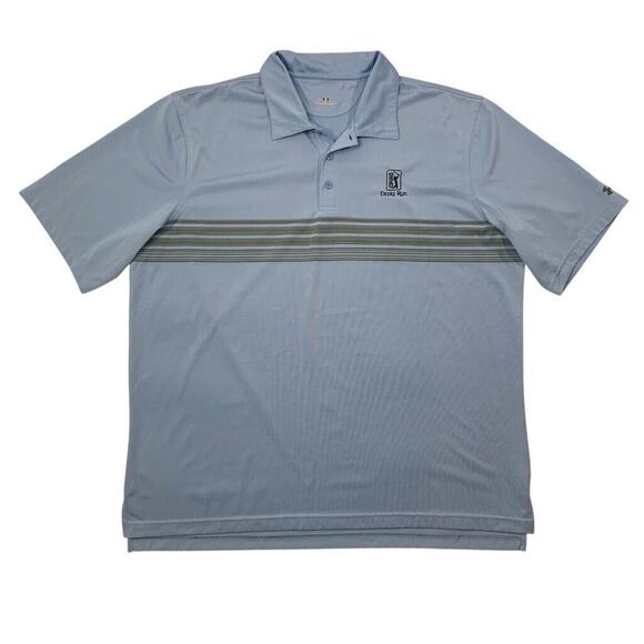Under Armour Polo Shirt Mens 2XL Sky Blue Green Chest Stripe TPC Deere Run Golf - Picture 1 of 12